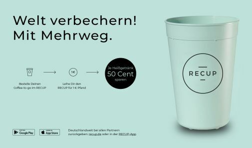 Als Kennenlern-Angebot gibt es an Tankstellen der Westfalen Gruppe bis zum 30. September 50 Cent Rabatt je Heißgetränk im RECUP-Mehrwegbecher.