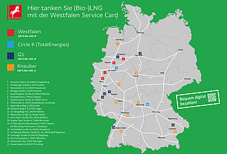An rund 20 (Bio-)LNG-Stationen kann deutschlandweit mit der Westfalen Service Card getankt werden.