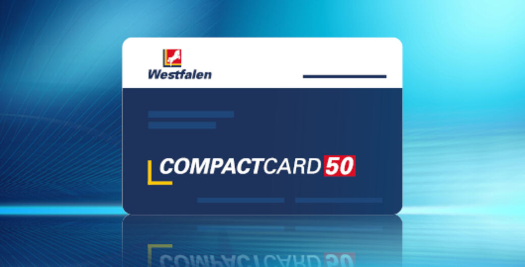 Die Westfalen Compact-Card 50 vor blauem Hintergrund
