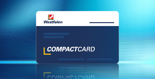 Die Westfalen Compact-Card vor blauem Hintergrund
