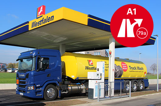LNG Tanken direkt beim Westfalen Truck Wash Münster: A1, Ausfahrt 79a